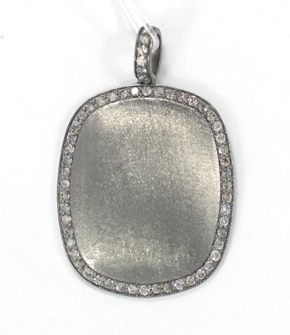 Silver Pave Diamond Pendant .925 Oxidized Sterling Silver Diamond Pendant, Genuine handmade pave diamond Pendant Size 28x30 MM