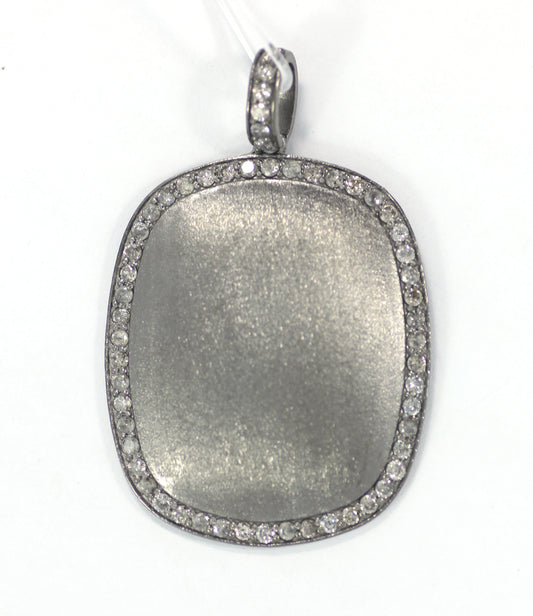 Silver Pave Diamond Pendant .925 Oxidized Sterling Silver Diamond Pendant, Genuine handmade pave diamond Pendant Size 28x30 MM