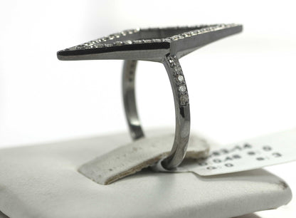 Open Silver Pave Diamond Ring .925 Oxidized Sterling Silver Diamond Ring, Genuine handmade pave diamond Ring.