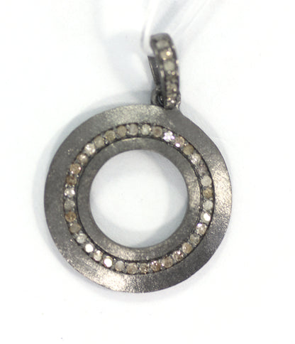 Silver Pave Diamond Pendant .925 Oxidized Sterling Silver Diamond Pendant, Genuine handmade pave diamond Pendant Size 25 MM