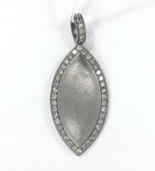 Silver Pave Diamond Pendant .925 Oxidized Sterling Silver Diamond Pendant, Genuine handmade pave diamond Pendant Size 35x25 MM