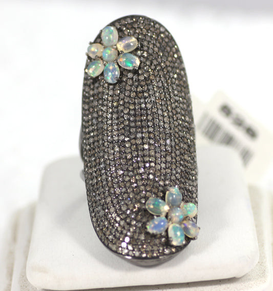 Silver Pave Diamond Ring .925 Oxidized Sterling Silver Diamond Ring, Genuine handmade pave diamond Ring Size Approx 1.80"(45 x 25 MM)