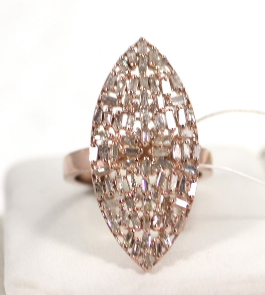 Marquise Pave Tapered Baguette Diamond Ring .925 Oxidized Sterling Silver Diamond Ring, Genuine handmade pave diamond Ring Size Approx 1.60"(40 x 15 MM)
