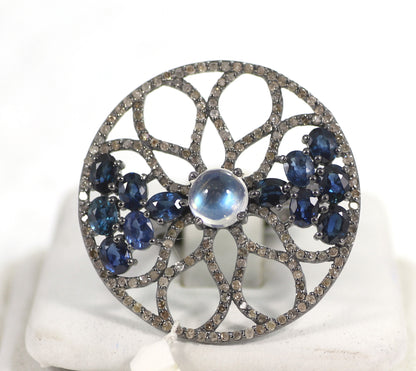 Pave Diamond Ring .925 Oxidized Sterling Silver Diamond Ring, Genuine handmade pave diamond Ring Size Approx 1.16"(29 MM)