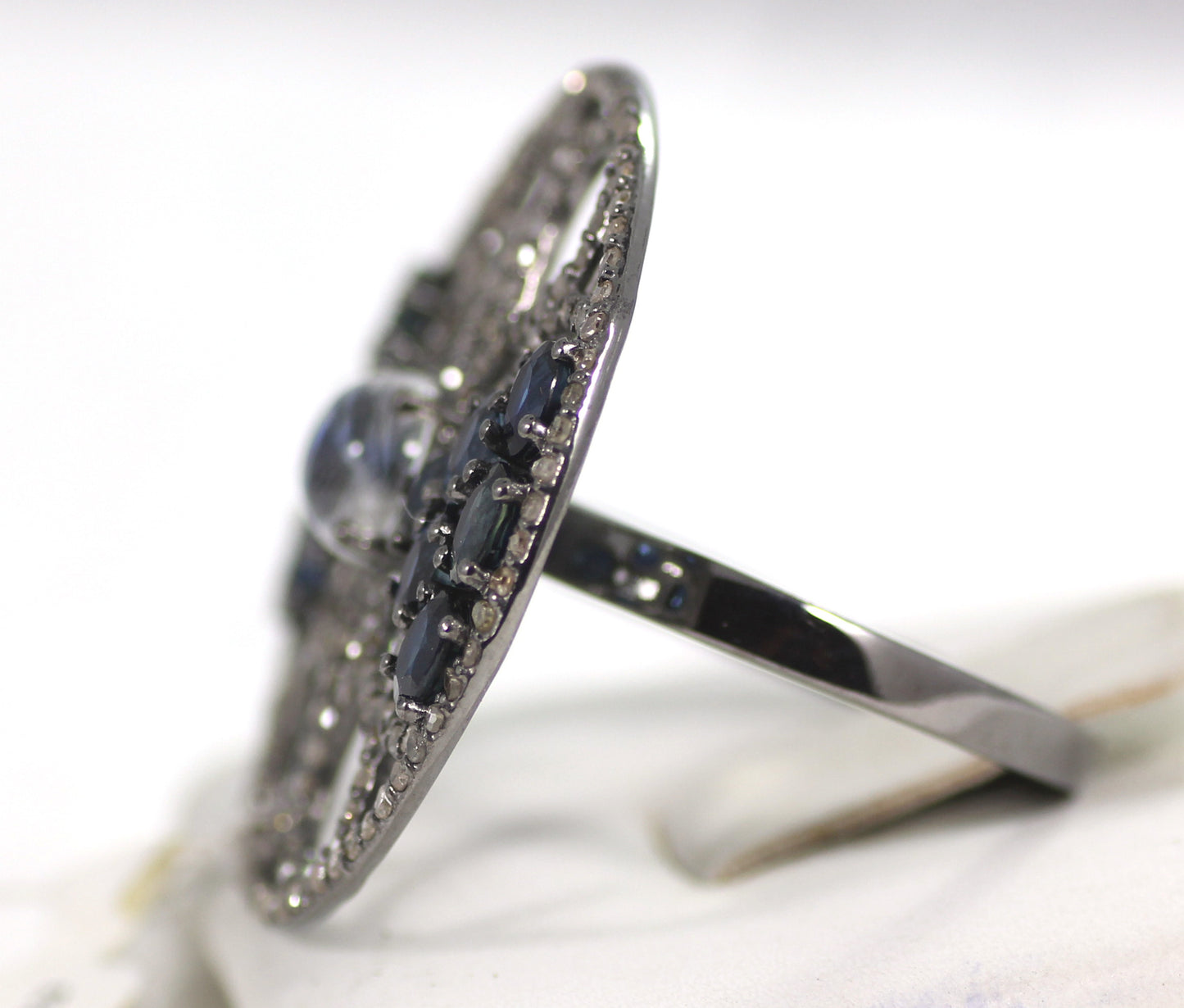 Pave Diamond Ring .925 Oxidized Sterling Silver Diamond Ring, Genuine handmade pave diamond Ring Size Approx 1.16"(29 MM)