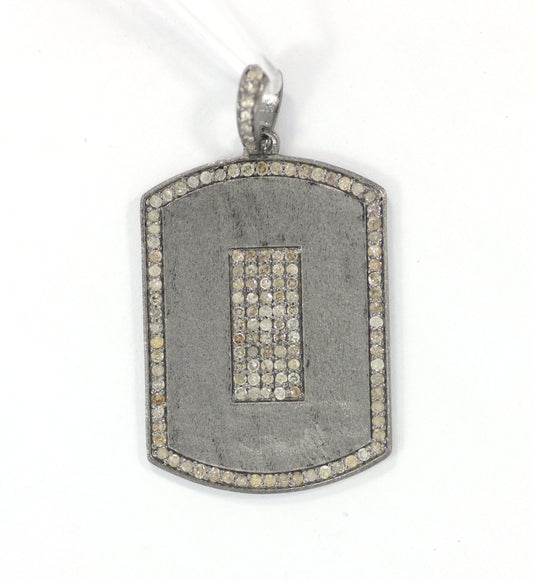 Silver Pave Diamond Pendant .925 Oxidized Sterling Silver Diamond Pendant, Genuine handmade pave diamond Pendant Size 25x35 MM