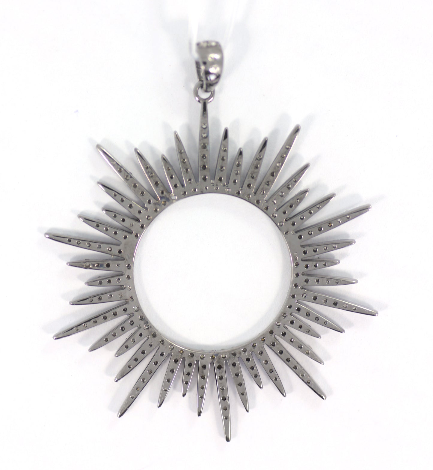Sunburst Silver Pave Diamond Pendant .925 Oxidized Sterling Silver Diamond Pendant, Genuine handmade pave diamond Pendant Size 43 MM