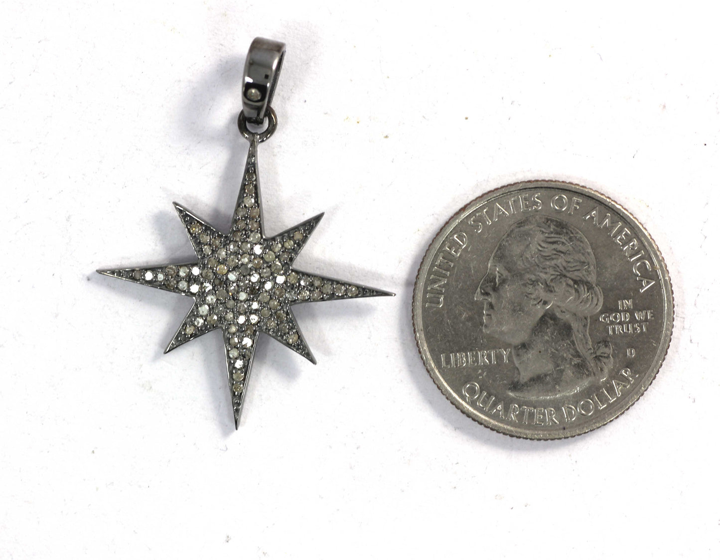 Star Shape Diamond Pendant .925 Oxidized Sterling Silver Diamond Pendant, Genuine handmade pave diamond Pendant.