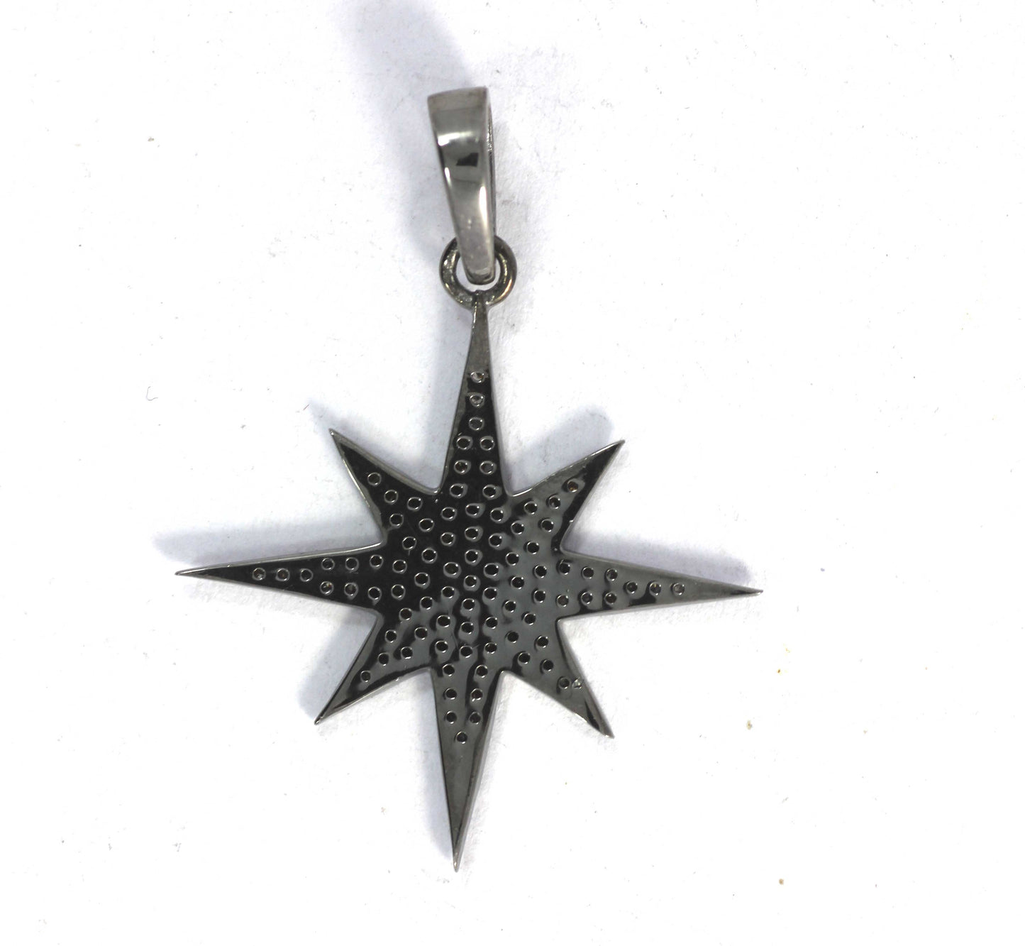 Star Shape Diamond Pendant .925 Oxidized Sterling Silver Diamond Pendant, Genuine handmade pave diamond Pendant.
