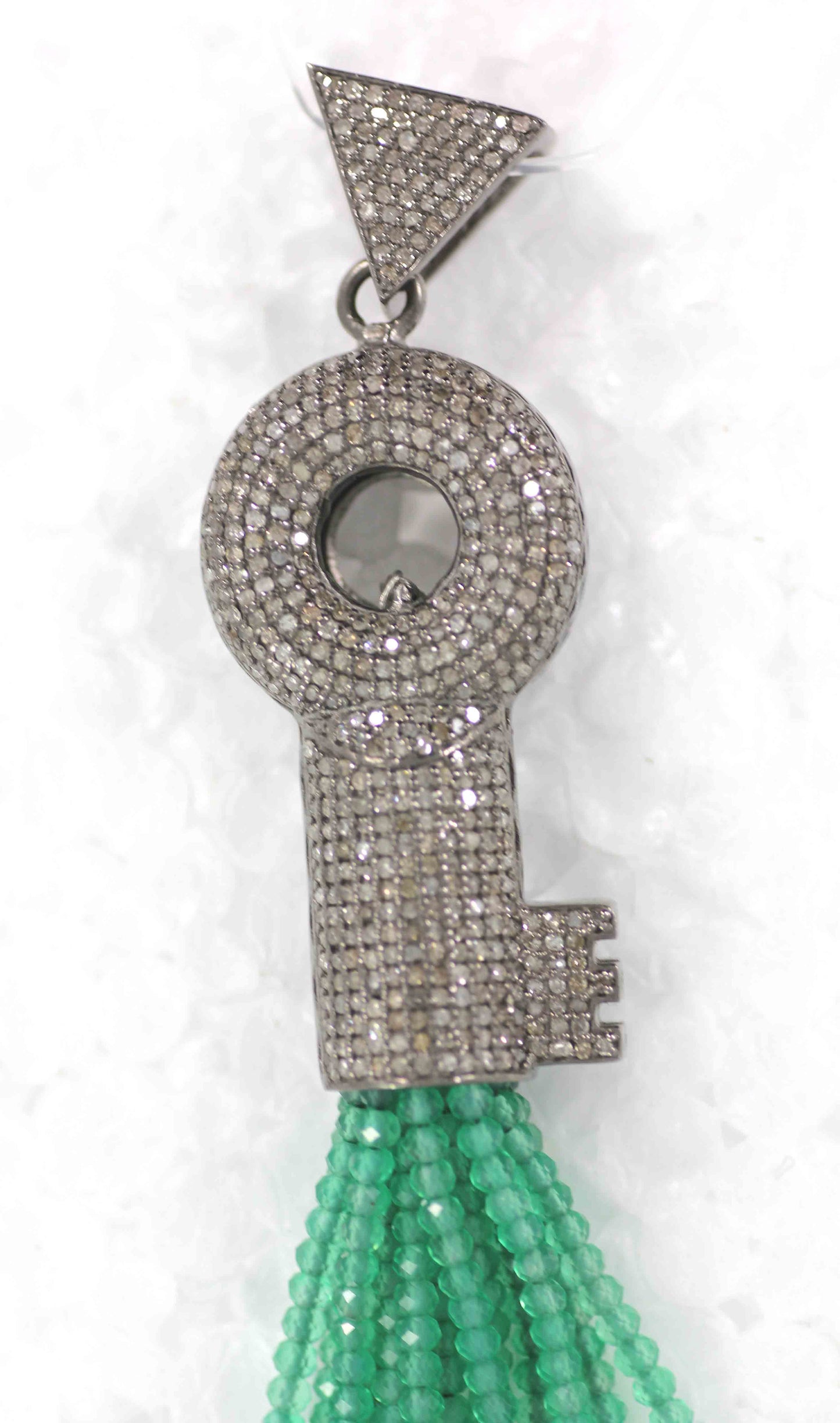 Key Shape Diamond And Green Onyx Tassel Necklace