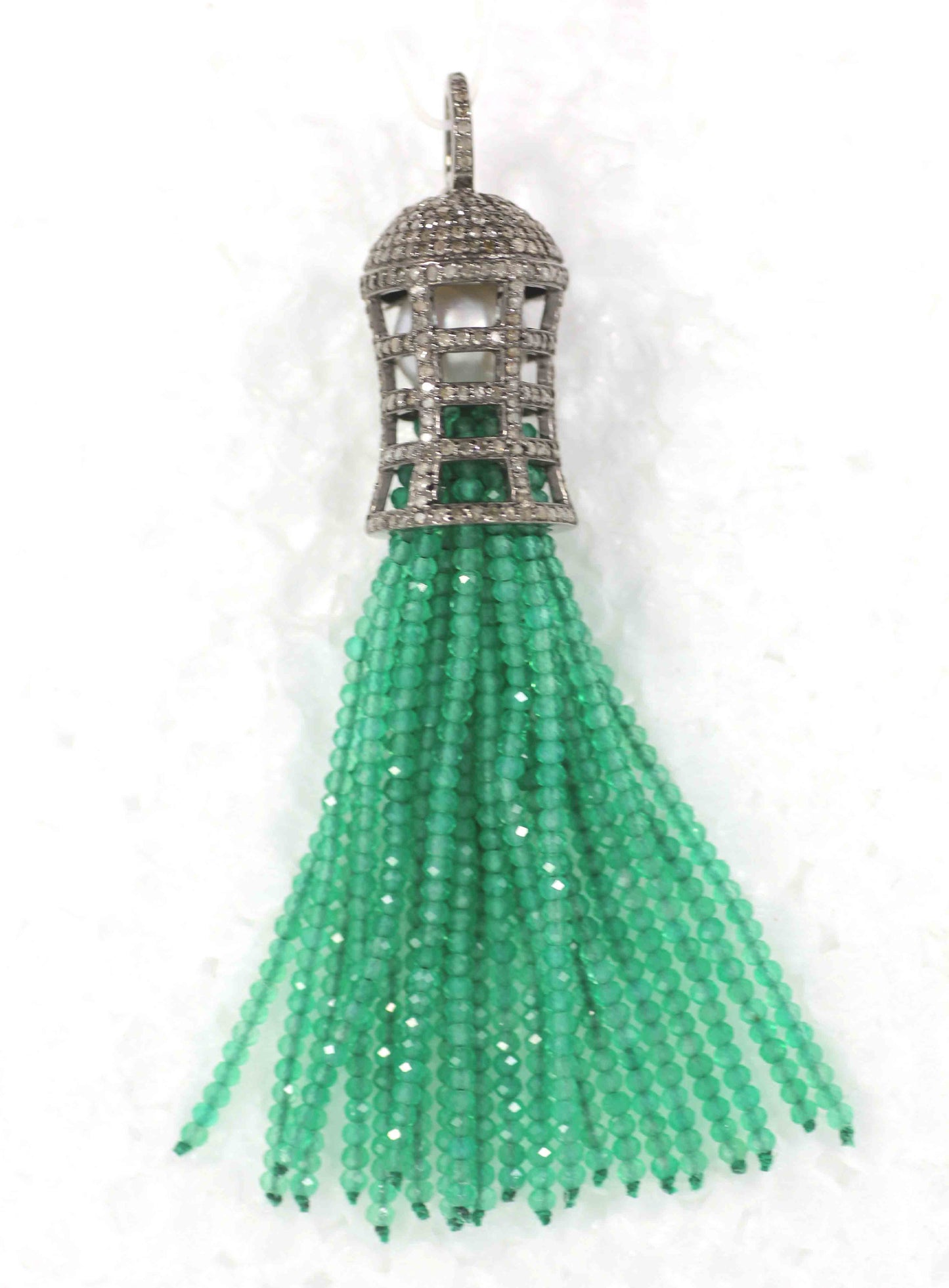 Diamond And Green Onyx Tassel Necklace