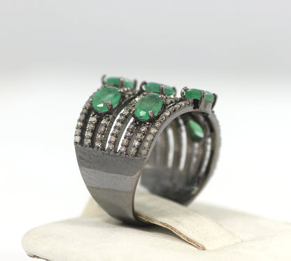 Silver Pave Diamond Ring .925 Oxidized Sterling Silver Diamond Ring, Genuine handmade pave diamond Ring Size Approx 0.72"(18 MM)