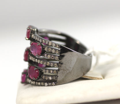 Silver Pave Diamond Ring .925 Oxidized Sterling Silver Diamond Ring, Genuine handmade pave diamond Ring Size Approx 0.72"(18 MM)