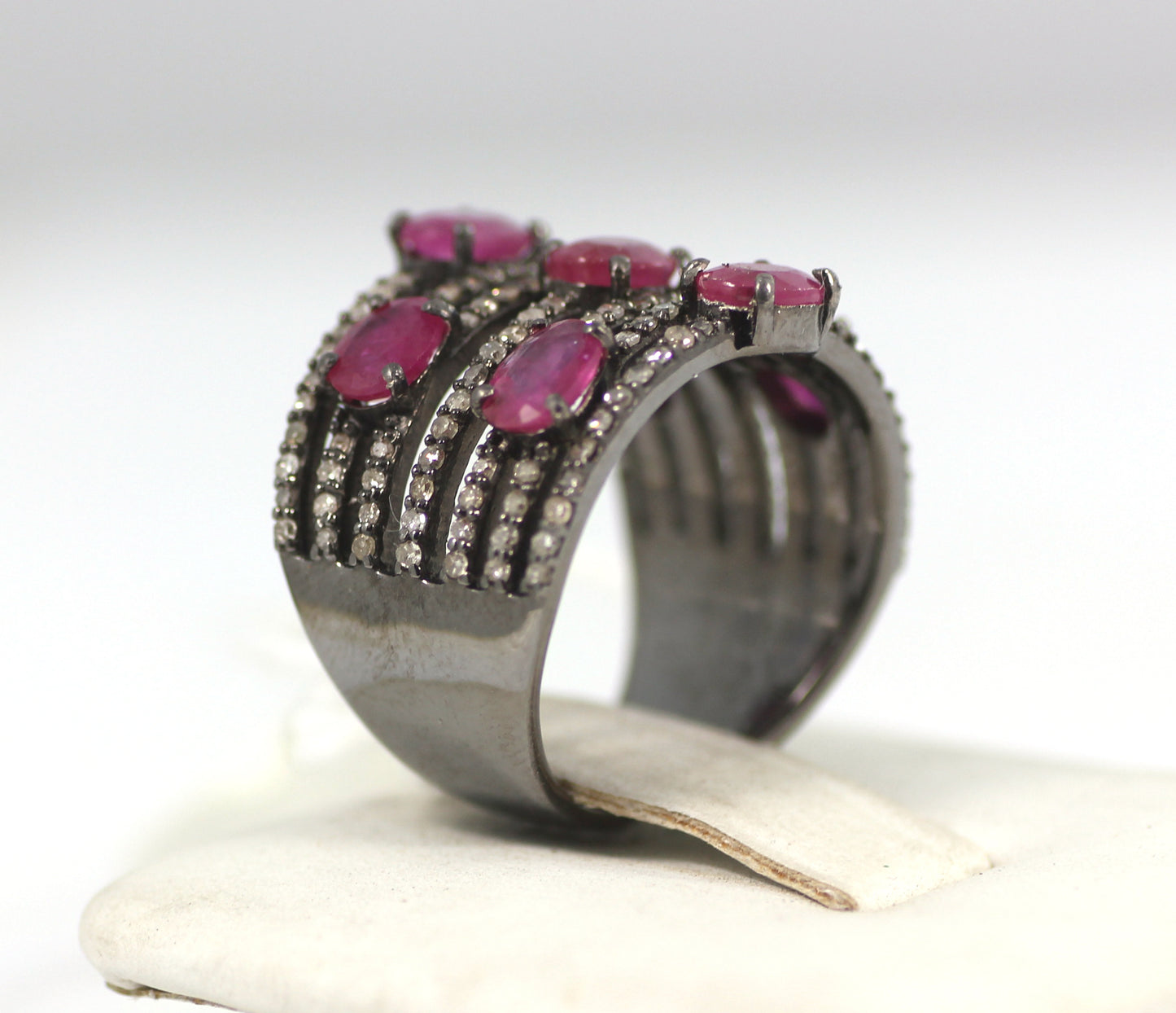 Silver Pave Diamond Ring .925 Oxidized Sterling Silver Diamond Ring, Genuine handmade pave diamond Ring Size Approx 0.72"(18 MM)