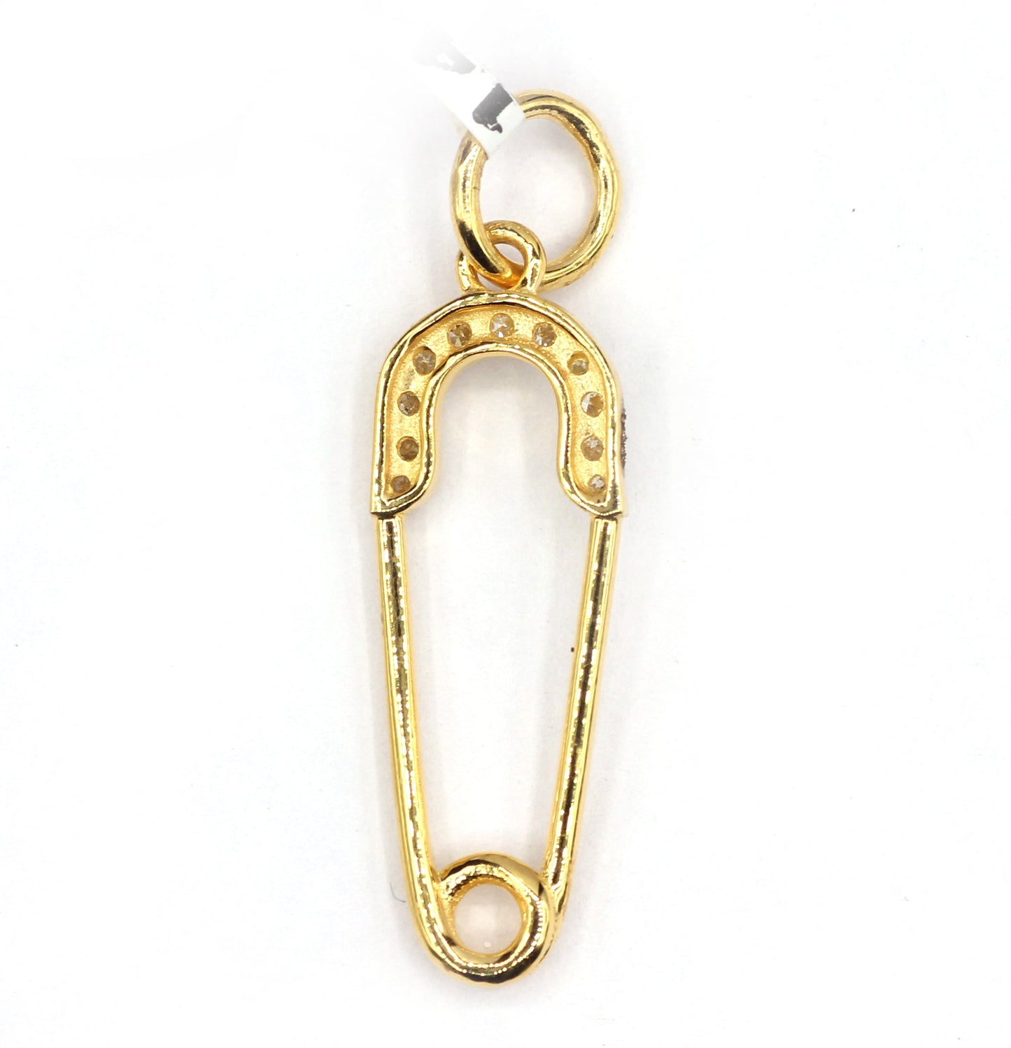 Safety pin Shape 14k Solid Gold Diamond Pendants. Genuine handmade pave diamond Pendant.14k Solid Gold Diamond Pendants.