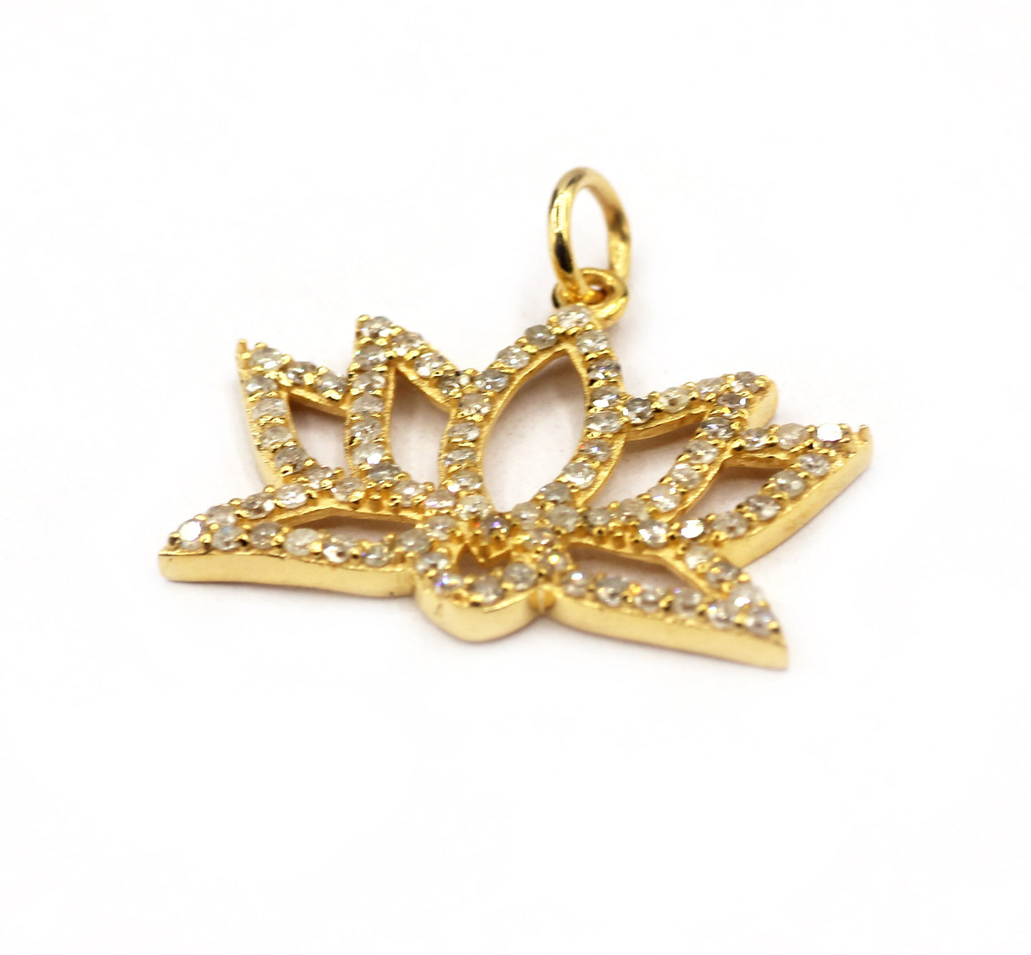 Lotus Shape 14k Solid Gold Diamond Pendants. Genuine handmade pave diamond Pendant.1 4k Solid Gold Diamond Pendants.