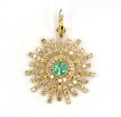 Sunburst Shape 14k Solid Gold Diamond Pendants. Genuine handmade pave diamond Pendant.14k Solid Gold Diamond Pendants.