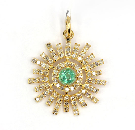 Sunburst Shape 14k Solid Gold Diamond Pendants. Genuine handmade pave diamond Pendant.14k Solid Gold Diamond Pendants.