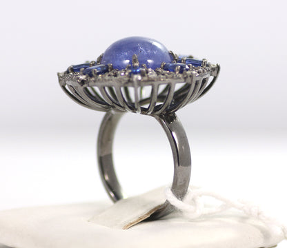 Silver Pave Diamond Ring .925 Oxidized Sterling Silver Diamond Ring, Genuine handmade pave diamond Ring Size Approx 1.00"(25 MM)