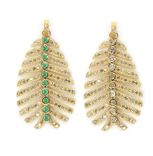 Leaf Shape 14k Solid Gold Diamond Pendants