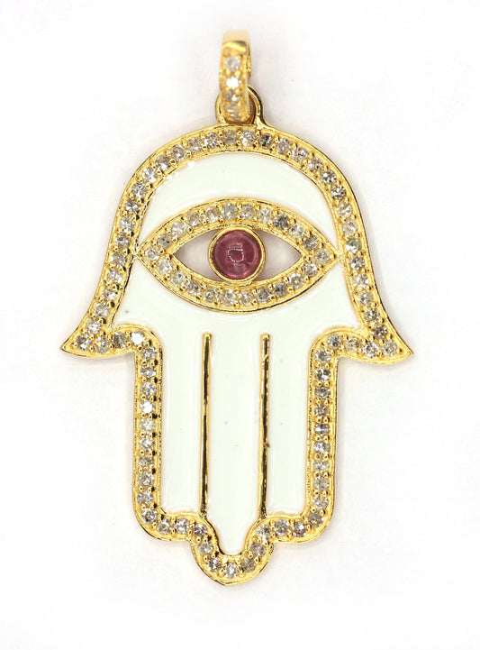 Hamsa Hand Shape 14k Solid Gold Diamond Pendants. Genuine handmade pave diamond Pendant.14k Solid Gold Diamond Pendants.