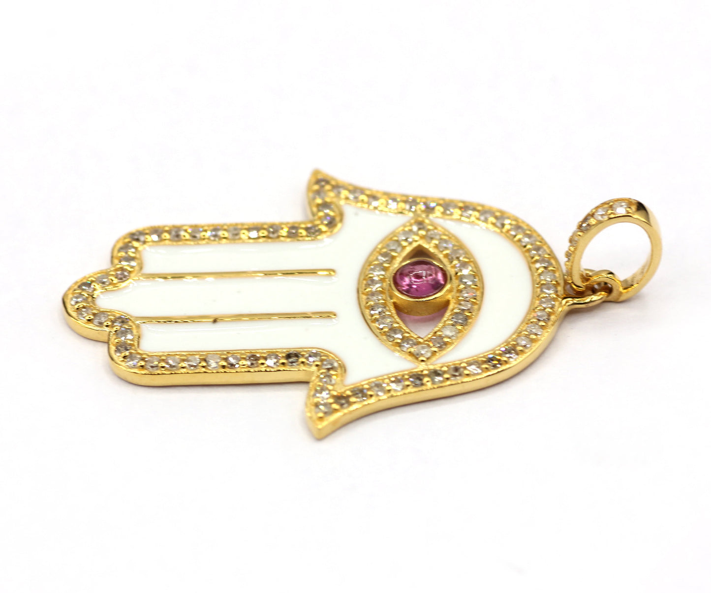 Hamsa Hand Shape 14k Solid Gold Diamond Pendants. Genuine handmade pave diamond Pendant.14k Solid Gold Diamond Pendants.