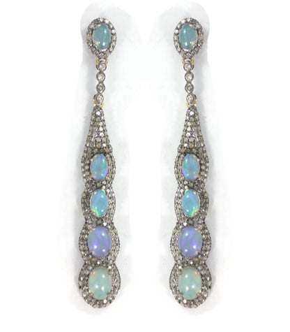 Opal Diamond Silver Earring