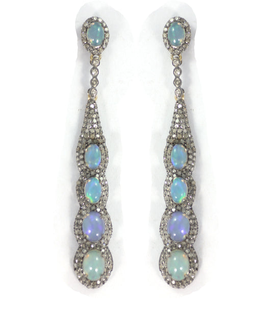 Opal Diamond Silver Earring