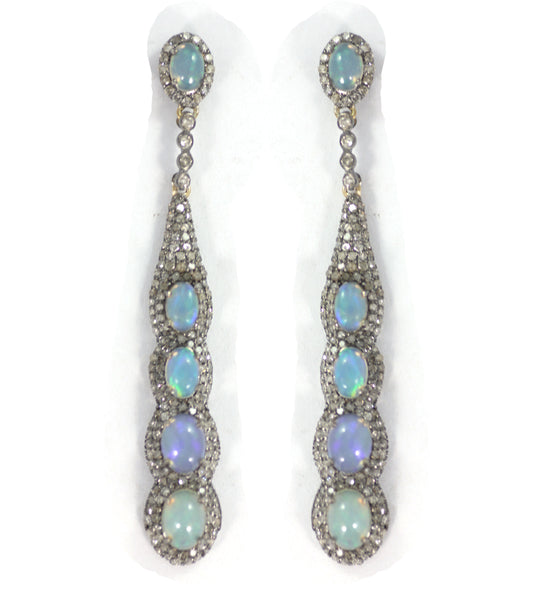 Opal Diamond Silver Earring
