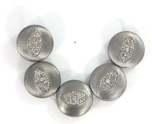 Roundel Diamond Bead .925 Oxidized Sterling Silver Diamond Beads, Genuine handmade pave diamond Beads Size Approx 18x8 MM