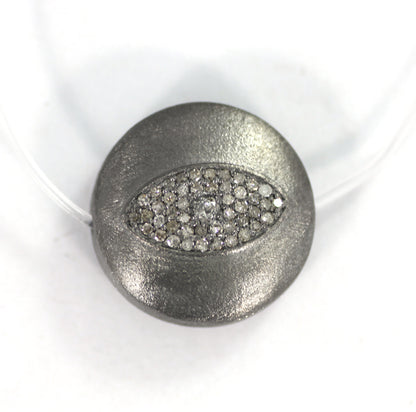 Roundel Diamond Bead .925 Oxidized Sterling Silver Diamond Beads, Genuine handmade pave diamond Beads Size Approx 18x8 MM