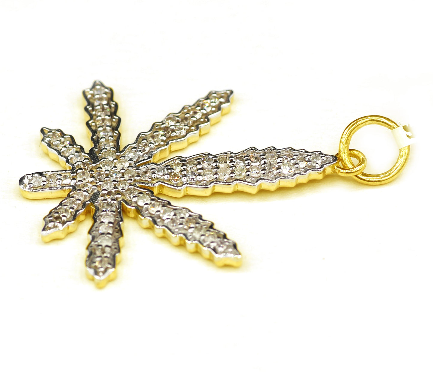 Leaf Shape 14k Solid Gold Diamond Pendants. Genuine handmade pave diamond Pendant.1 4k Solid Gold Diamond Pendants.