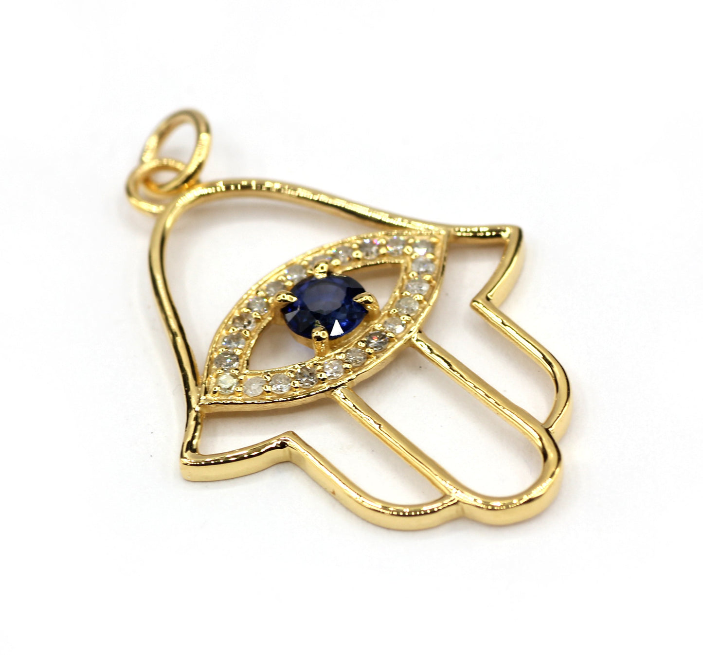 Hamsa Hand  Shape 14k Solid Gold Diamond Pendants