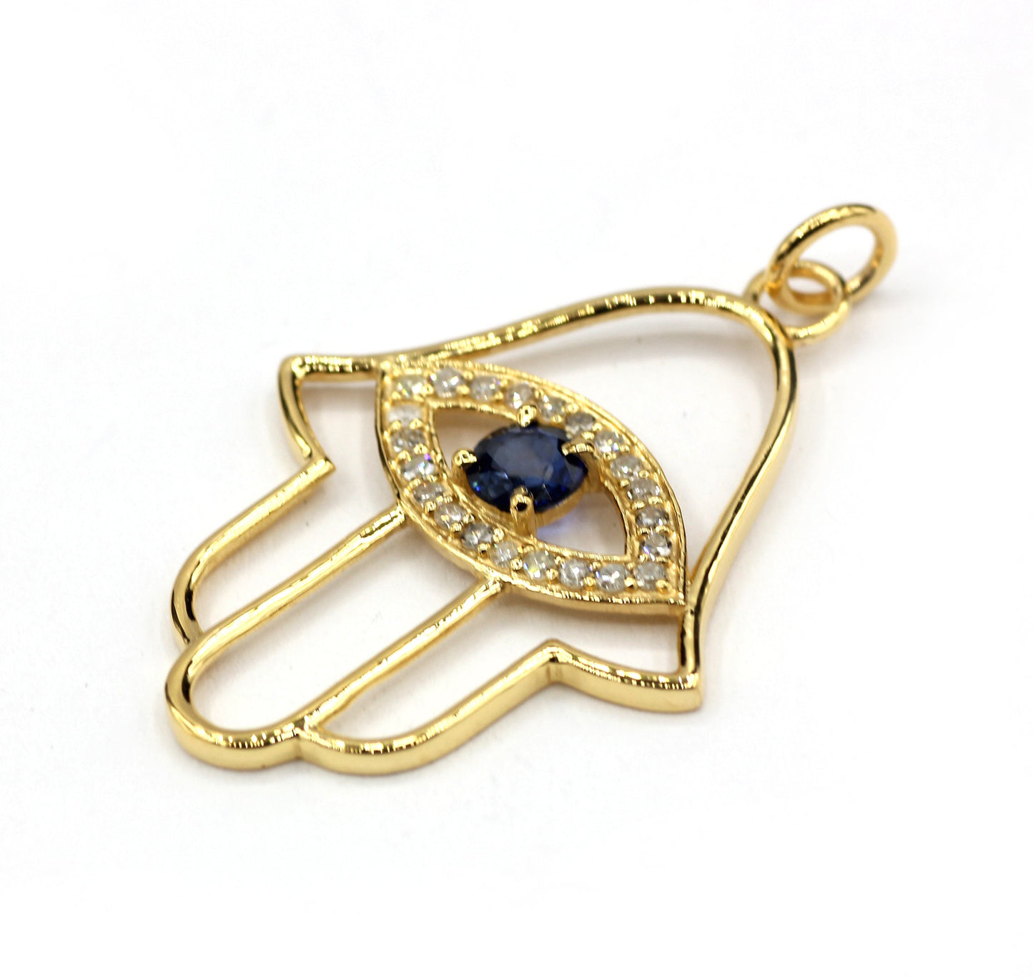Hamsa Hand  Shape 14k Solid Gold Diamond Pendants