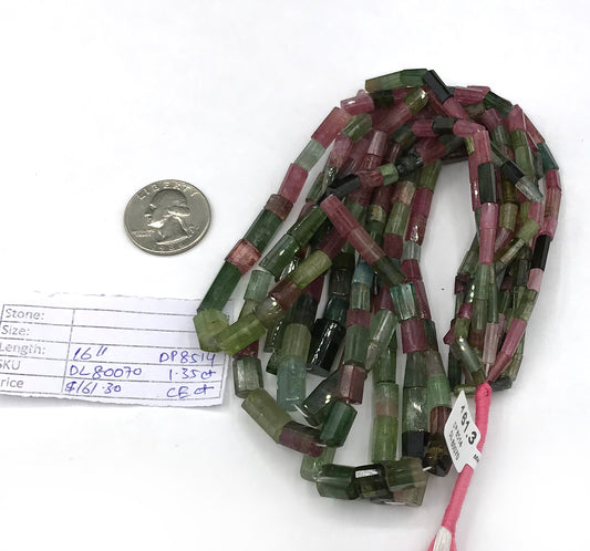 Multi tourmaline Beads faceted Tube .