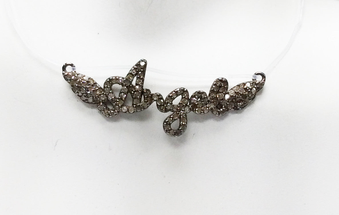 Angel Diamond Pendant .925 Oxidized Sterling Silver Diamond Pendant, Genuine handmade pave diamond Pendant Size 1.40"(15 x 35 mm)