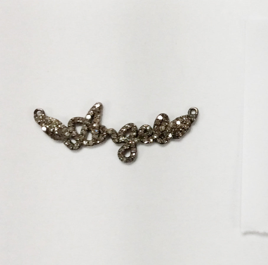 Angel Diamond Pendant .925 Oxidized Sterling Silver Diamond Pendant, Genuine handmade pave diamond Pendant Size 1.40"(15 x 35 mm)