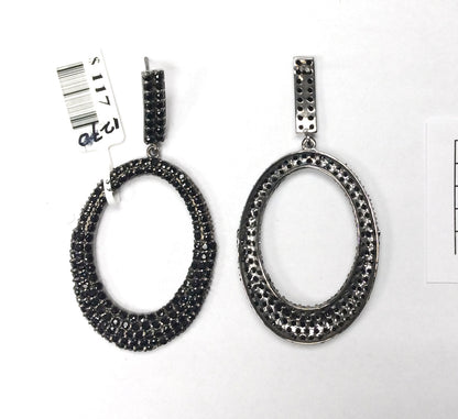 Black Spinel Silver Earring .925 Oxidized Sterling Silver Black Spinal Earring, Genuine handmade pave Black Spinal Earring Size (33x69 MM )
