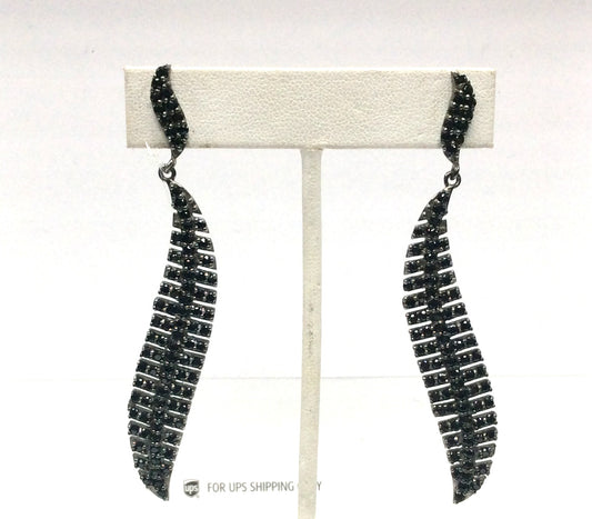 Black Spinel Silver Earring .925 Oxidized Sterling Silver Black Spinal Earring, Genuine handmade pave Black Spinal Earring Size (12x80 MM )