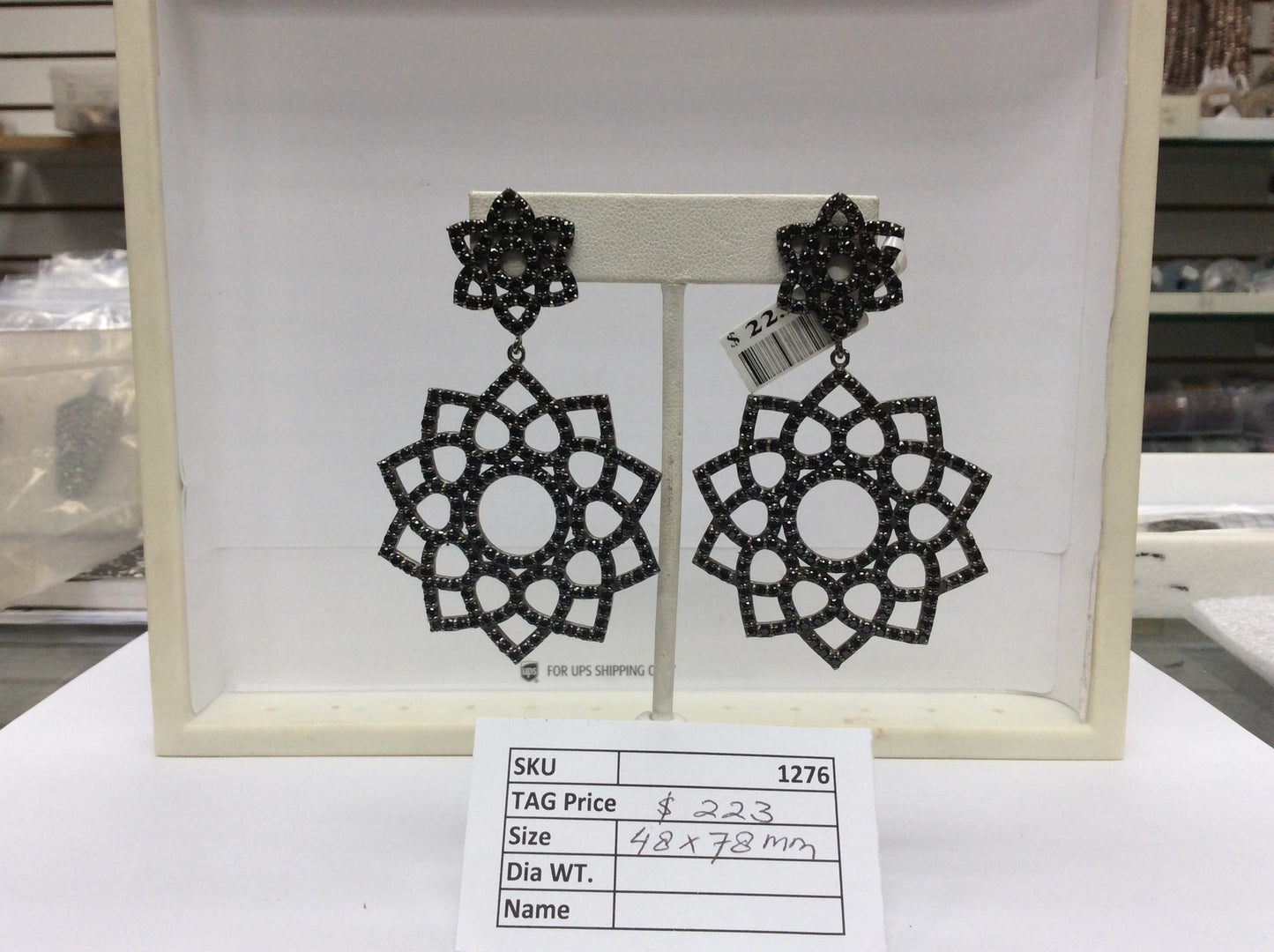Black Spinel Silver Earring .925 Oxidized Sterling Silver Black Spinal Earring, Genuine handmade pave Black Spinal Earring Size (48x78 MM )