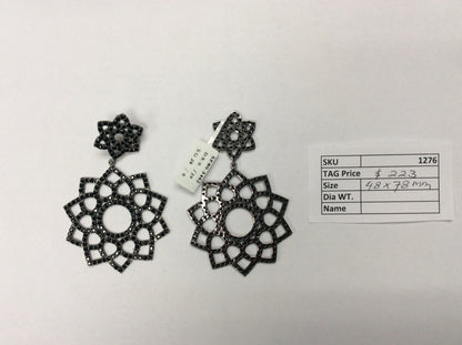 Black Spinel Silver Earring .925 Oxidized Sterling Silver Black Spinal Earring, Genuine handmade pave Black Spinal Earring Size (48x78 MM )