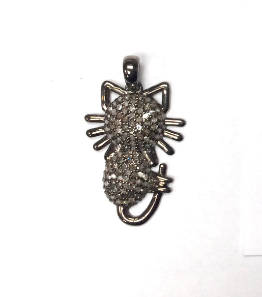 Cat Shape Pave Diamond Charm