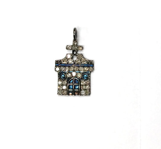 Home Shape Pave Diamond Charm