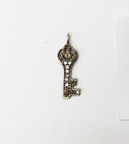 Key Shape Pave Diamond Charm .925 Oxidized Sterling Silver Diamond Charms, Genuine handmade pave diamond Charm Size 8x24 MM