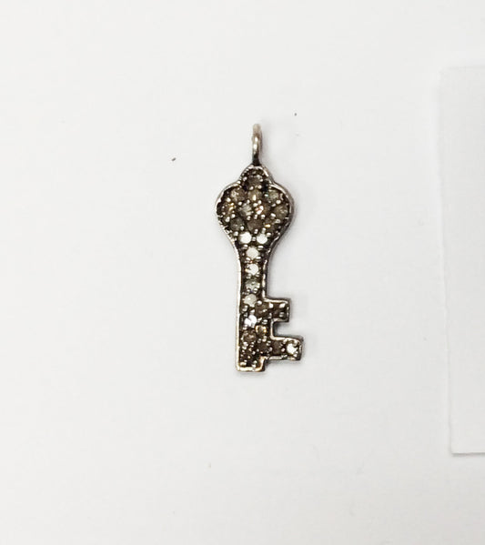 Key Shape Pave Diamond Charm .925 Oxidized Sterling Silver Diamond Charms, Genuine handmade pave diamond Charm Size 8x24 MM