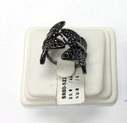Butterfly Black Spinal Ring .925 Oxidized Sterling Silver Black Spinal Ring, Genuine handmade pave Black Spinal Ring Size Approx(21x29 mm)