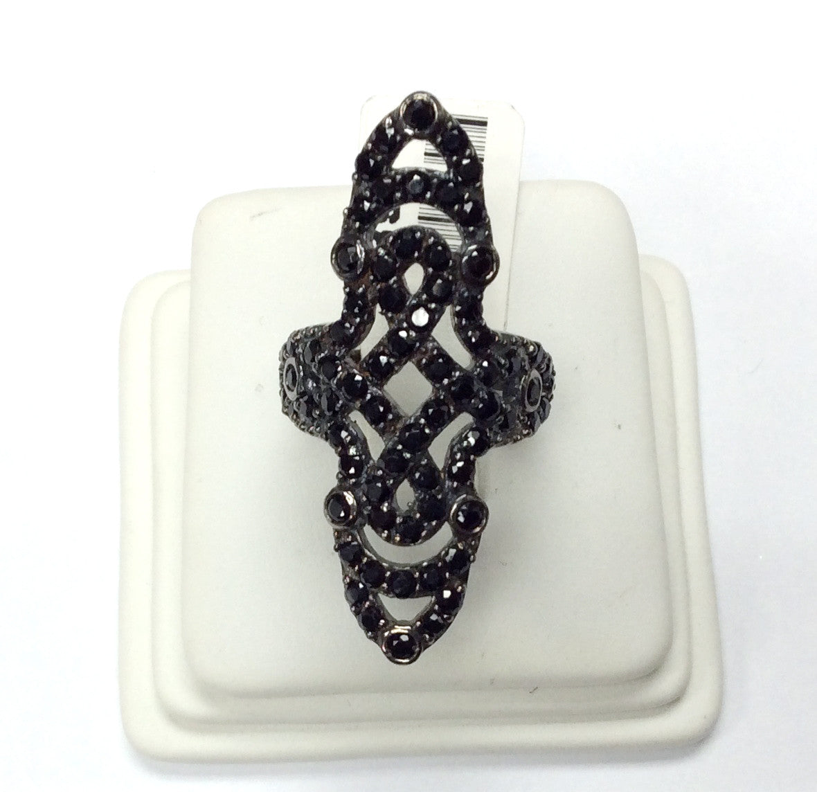 Victorian Black Spinal Ring .925 Oxidized Sterling Silver Black Spinal Ring, Genuine handmade pave Black Spinal Ring Size Approx(20x39 mm)