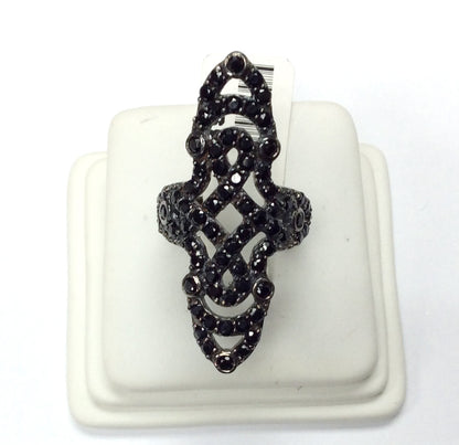 Victorian Black Spinal Ring .925 Oxidized Sterling Silver Black Spinal Ring, Genuine handmade pave Black Spinal Ring Size Approx(20x39 mm)