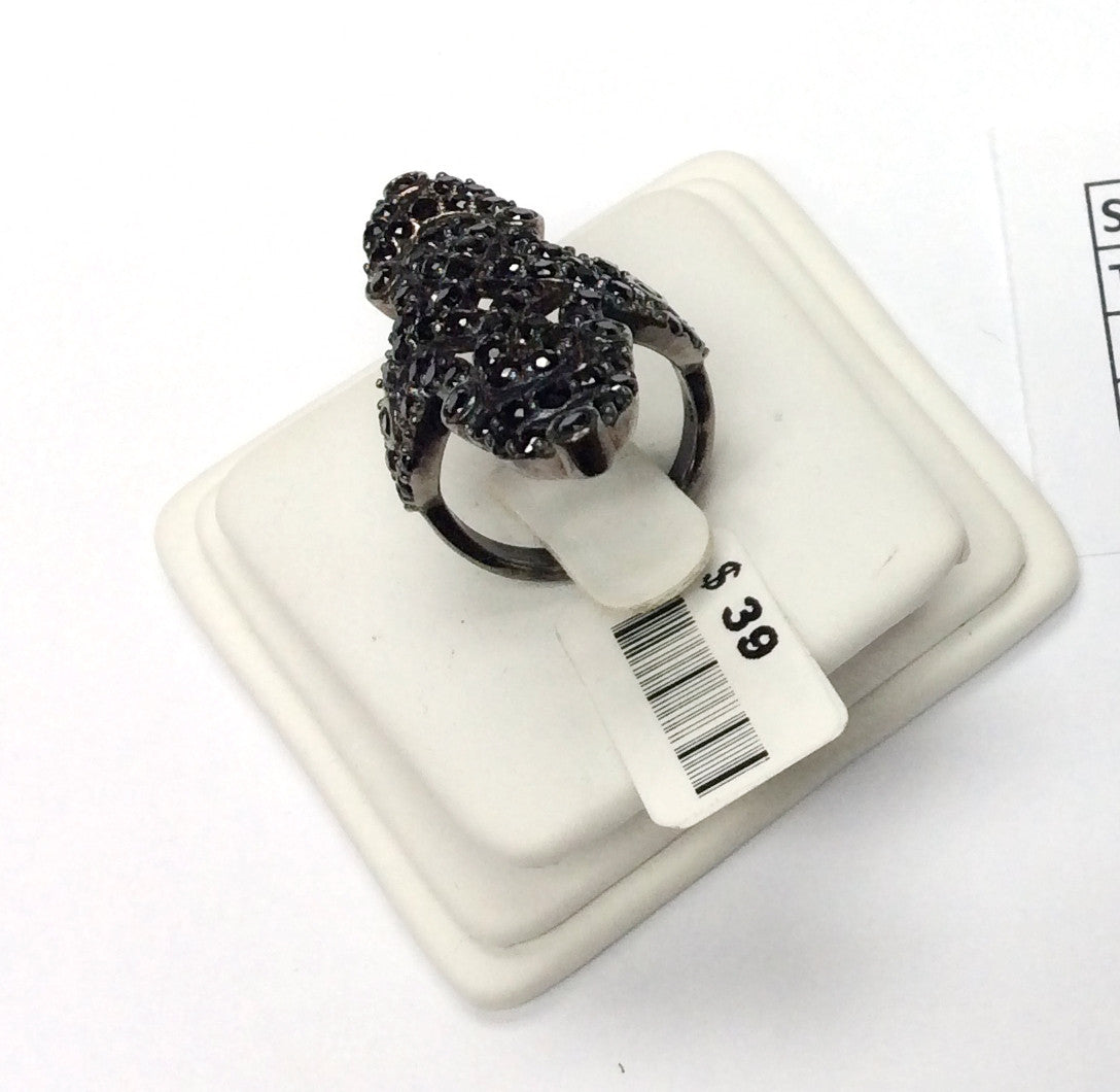 Victorian Black Spinal Ring .925 Oxidized Sterling Silver Black Spinal Ring, Genuine handmade pave Black Spinal Ring Size Approx(20x39 mm)