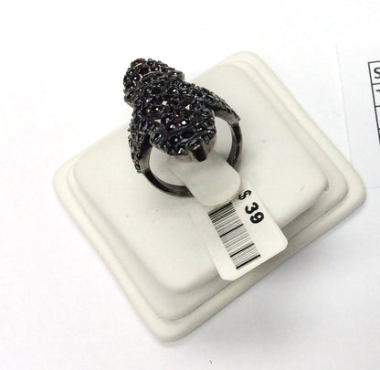 Victorian Black Spinal Ring .925 Oxidized Sterling Silver Black Spinal Ring, Genuine handmade pave Black Spinal Ring Size Approx(20x39 mm)